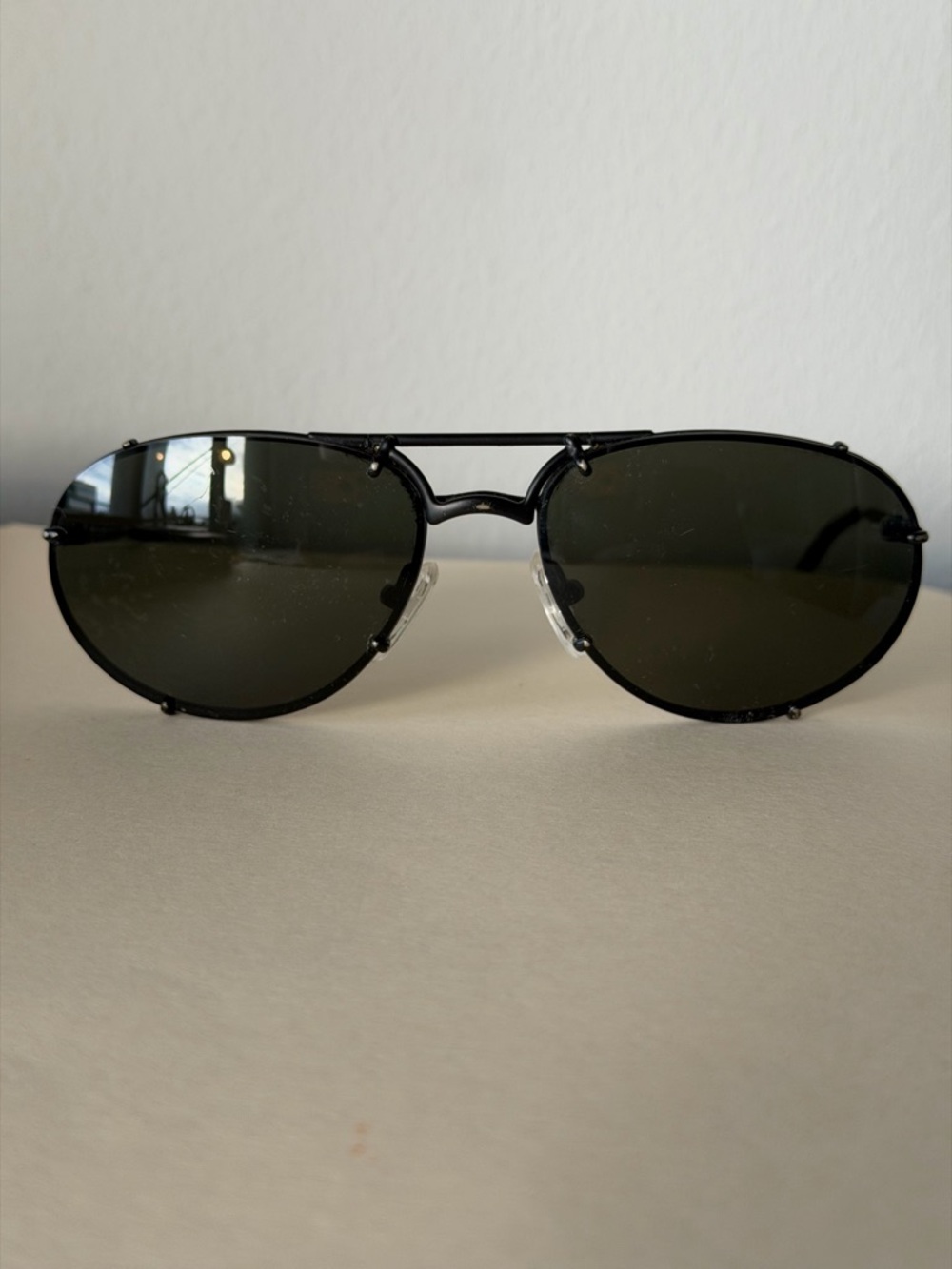Porsche Design Black Aviator Vintage Sunglasses circa 1985
